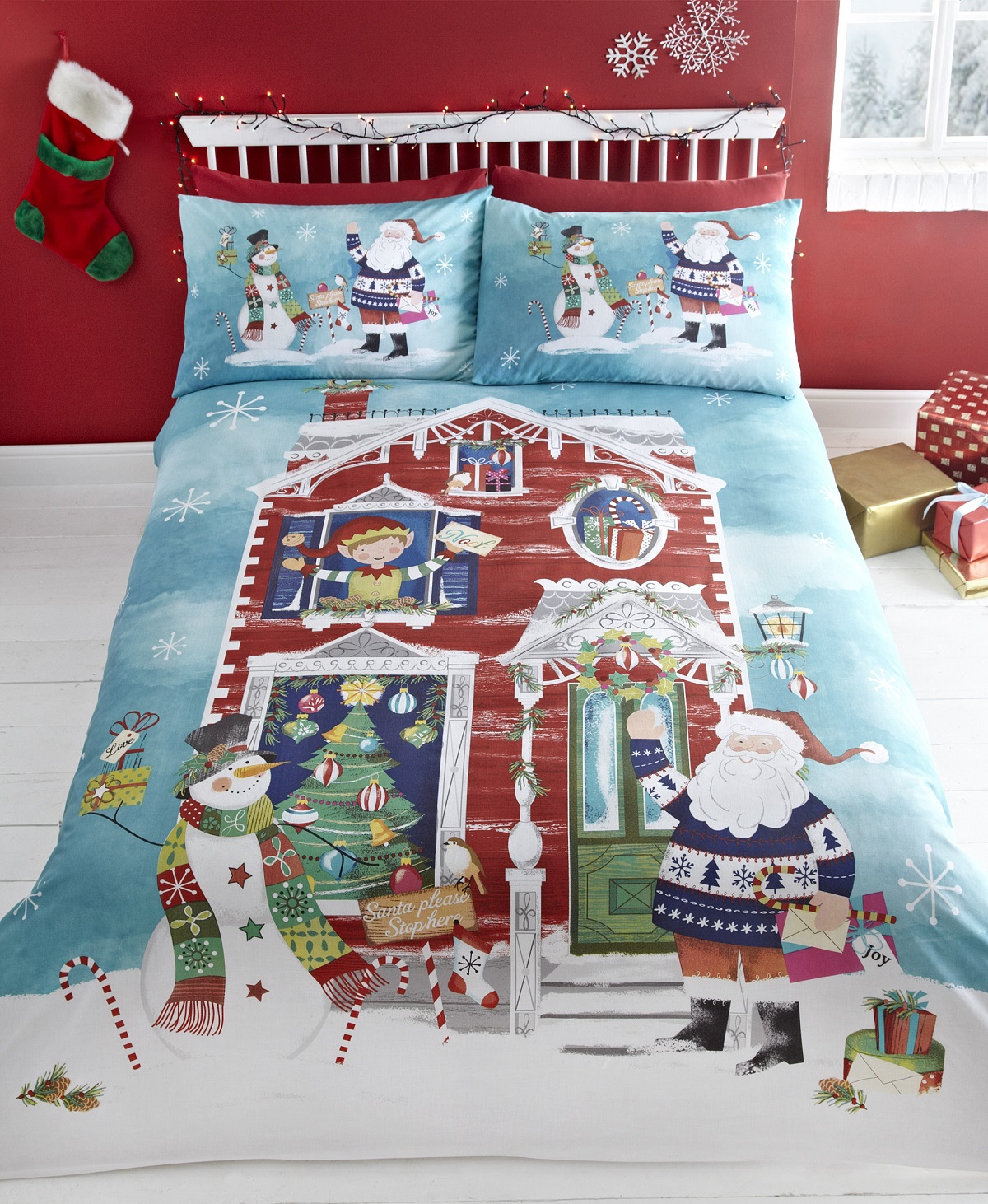 FATHER CHRISTMAS TREE SANTA CLAUS SNOWMAN REINDEER QUILT DUVET COVER